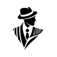 Silhouette of a Stylish Man in Fedora and Suit, Portrayed in a Classic, Minimalist, and Retroinspired . vector