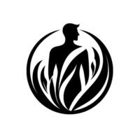 Silhouette of a Man within a Circle of Leafy Forms, Suggesting Nature and Connection vector