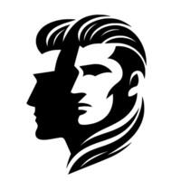 A black and white illustration of two mens profiles intertwined, representing duality and contrast. vector