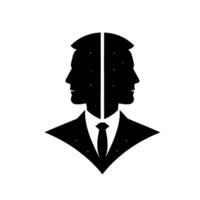 Dualfaced figure in a suit, the space as the mind, a visual concept of duality, thought, and cosmic consciousness. vector