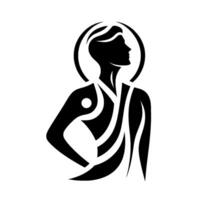 Minimalist Black and White Silhouette of a Person, Featuring a Halo, Abstract Body , and a Serene Profile. vector