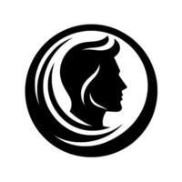 Monochrome Profile Silhouette of a Mans Head within a Circle, Emphasizing Hair and Facial Features. vector