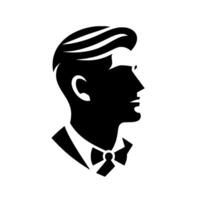 Silhouette Portrait A Gentlemans Profile in Crisp Black and White, Featuring Distinctive Hair and a Bowtie. vector