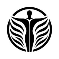 Abstract Black White Human Figure with WingLike Extensions Enclosed in a Circle, Representing Freedom and Growth. vector
