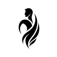 Abstract Silhouette of a Mans Profile with Flowing, WingLike Shapes, Symbolizing Movement and Strength in a Minimalist, Monochromatic . vector