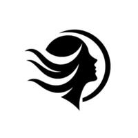 Elegant Silhouette of a Womans Profile with Flowing Hair Encased in a Circular Frame, a minimalist Black and White . vector