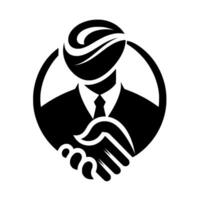 Silhouette of a Businessman in a Suit Shaking Hands, Enclosed in a Circle, Representing Partnership. vector