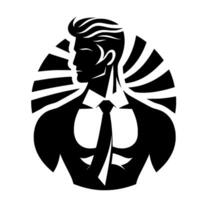 Silhouette of a Muscular Man in a Suit and Tie, Framed by Circular Radiating Lines, Representing Strength and Style vector