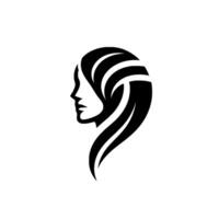 Elegant Silhouette of a Womans Profile with Flowing Hair, Black and White Minimalist on a Clean White Background vector