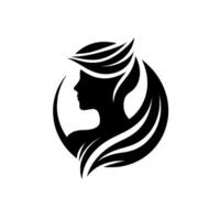 Silhouette of a womans profile with stylized hair within a curved frame, featuring an elegant and minimalist on a white background. vector