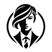 Stylized Black and White Portrait of a Person in a Suit, Enclosed by a Bold Circular Frame, Shadowed Face. vector