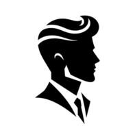 Elegant Black Silhouette of a Man in a Suit, Profile View, Retro Hair, Business, Modern Art vector