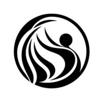 Abstract Black and White Circle Featuring a Silhouette of a Person Embracing Flowing Shapes. vector