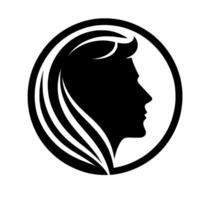 Stylized Silhouette of a Womans Profile Within a Circle, Featuring Flowing Hair and Elegant Simplicity. vector