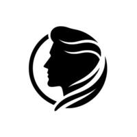 Silhouette of a male face in profile, with stylized hair framing within a circular border, rendered in minimalist black and white. vector