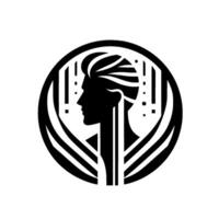 Silhouette of a person in profile inside a circular frame, with abstract elements, in a futuristic style. vector