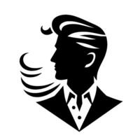 Silhouette of a Man with Stylish Pompadour Haircut in a Suit, Showing Breeze Effect, in Black and White. vector