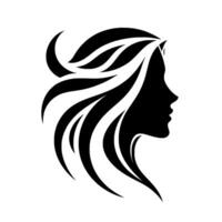 Graceful Silhouette of a Womans Profile with Flowing Hair, a Minimalist Black and White for Elegance. vector