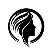 Elegant Silhouette of Womans Profile within a Circular Frame, Depicting Flowing Hair and a Classic Aesthetic. vector