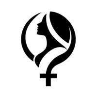 Silhouette of a Woman within Venus Symbol, a minimalist emblem representing feminine strength and identity. vector