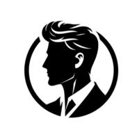 Stylish Silhouette of a Gentleman with Pompadour Haircut Inside a Bold Black Circle on a Clean White Background. vector