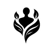 Silhouette of a person embraced by stylized leaves, symbolizing nature, wellness, and balance, presented on a clean, white background. vector