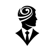 Silhouette of a Man in a Suit, with a Swirled Hairstyle, Representing Business and Cognitive Processes. vector