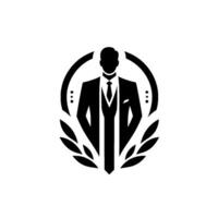 Elegant Black and White Featuring a Formal Businessman Silhouette Enclosed Within an Oval Frame with Laurel Wreath vector