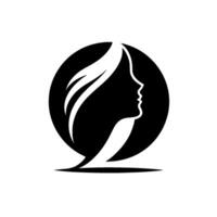 Minimalist Black and White Silhouette of a Womans Face in Profile, Enclosed within a Circular Frame, Emphasizing Beauty and Elegance. vector