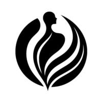 Abstract Silhouette of a Person Emerging from WingLike Swirls Enclosed in a Sphere, a Minimalist Black and White Emblem. vector