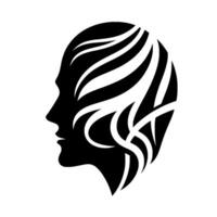 Silhouette of a Womans Head Adorned with Intricate, Flowing White Lines, Evoking a Sense of Modernity and Grace. vector