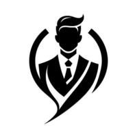 Modern silhouette of a suited businessman within abstract curved shapes, embodying professionalism and corporate identity, isolated on white. vector