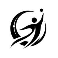 Dynamic Abstract Silhouette of a Person Reaching for a Sphere, Contained within a Stylized Crescent and Curved Lines, Representing Movement and Pursuit. vector
