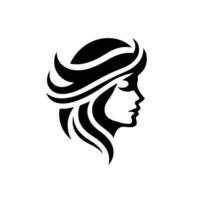 A stylized, minimalist silhouette of a womans profile, featuring flowing hair, creating a modern and elegant on a white background. vector