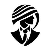 Silhouette of a man in a suit with an abstract striped halo, profile view, minimalistic, monochrome, bold . vector