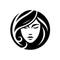 Minimalist Black and White Illustration of a Womans Face with Closed Eyes, Enclosed in a Circle. vector