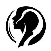 Elegant, minimalist black and white depicting two faces in profile, forming a circular emblem. vector