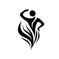 Abstract Black and White Silhouette of a Person With an Arm Raised and a Hand on Their Hip, Within a Flowing, LeafLike . vector
