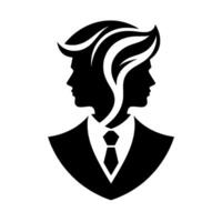 Dual Silhouette A Stylized Depicting Two Faces Merged, Sporting Suits, Representing Duality, Collaboration, or Opposites. vector
