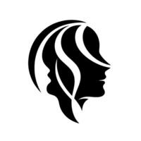 Abstract Silhouette Intertwined Faces with Flowing Hair in a Symbolic Representation of Unity and Thought. vector