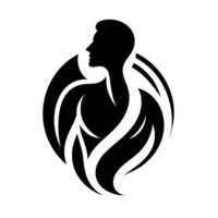 Silhouette of a man within a circle of stylized flames and shapes, conveying strength and elegance. vector
