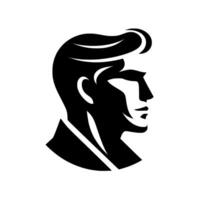 Silhouette of a Stylish Man in Profile Minimalist Black White Featuring Sharp Lines and Modern Pompadour Haircut, Ideal for Branding. vector