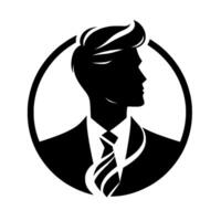 Silhouette of a Man in a Suit with Stylish Hair, Within a Circular Frame, Presenting a Modern, Elegant Aesthetic. vector
