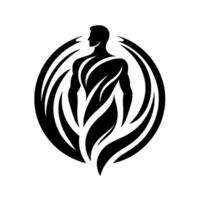 Silhouette of a Strong Man Emerging from a Black WaveShaped Ring, Symbolizing Strength, Resilience, and Inner Power Against a Clean White Background. vector