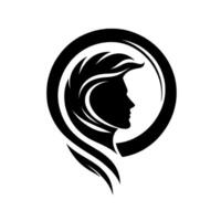 Silhouette of a Womans Profile Enclosed in a Circular Frame with Flowing Hair, a Minimalist and Elegant . vector
