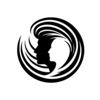 A Stylized Silhouette Male and Female Profiles Formed within a Swirling, Abstract, Black and White Circular . vector