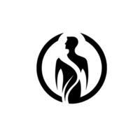 Minimalist Black Silhouette of a Human Figure Within a Circle, Featuring Abstract, NatureInspired Elements. vector