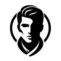 Stylized Black and White Portrait of a Man, Shadowed Face in a Circular Frame, Modern Silhouette . vector