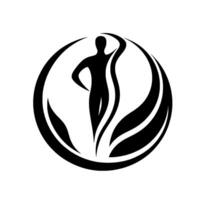 Stylized Silhouette of a Person Reaching Upward within a Circular , Encircled by LeafLike Elements in Black and White. vector