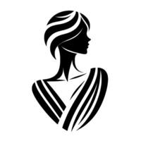 Elegant Silhouette of a Woman with Short, Curled Hair, Facing Left, Featuring Flowing Shoulder Lines, on a White Background. vector